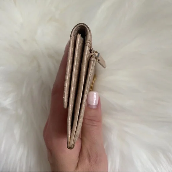 Vintage Chanel caviar small key card holder tan leather wallet with gold chain - Picture 11 of 13